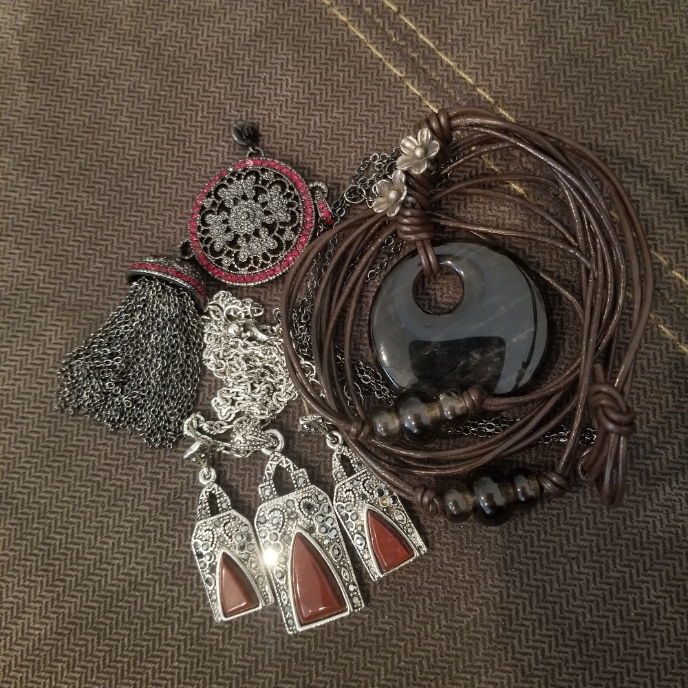 3 Necklaces And One Matching Earrings Stones? CZ?